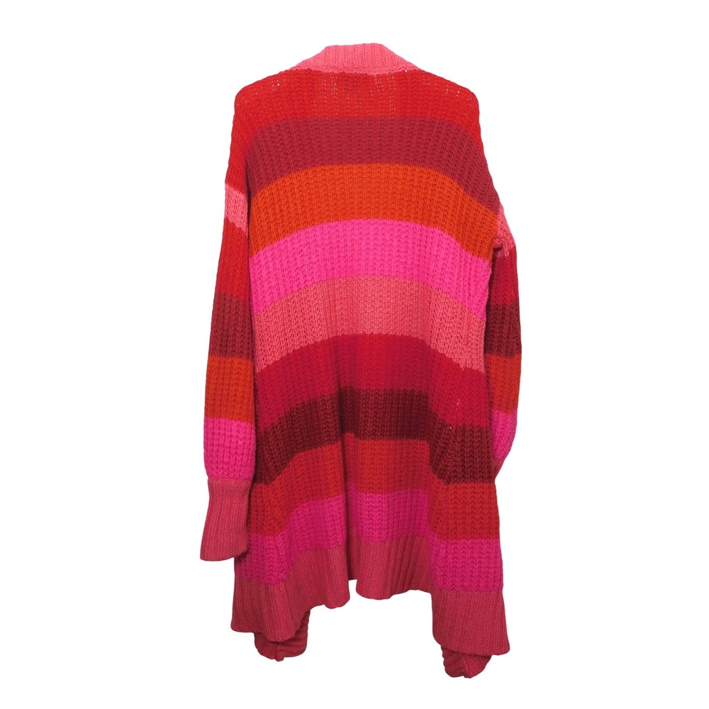 By Anthropologie Striped Chunky Knit Open Front Cardigan Pink Red Orange OS - Picture 2 of 5